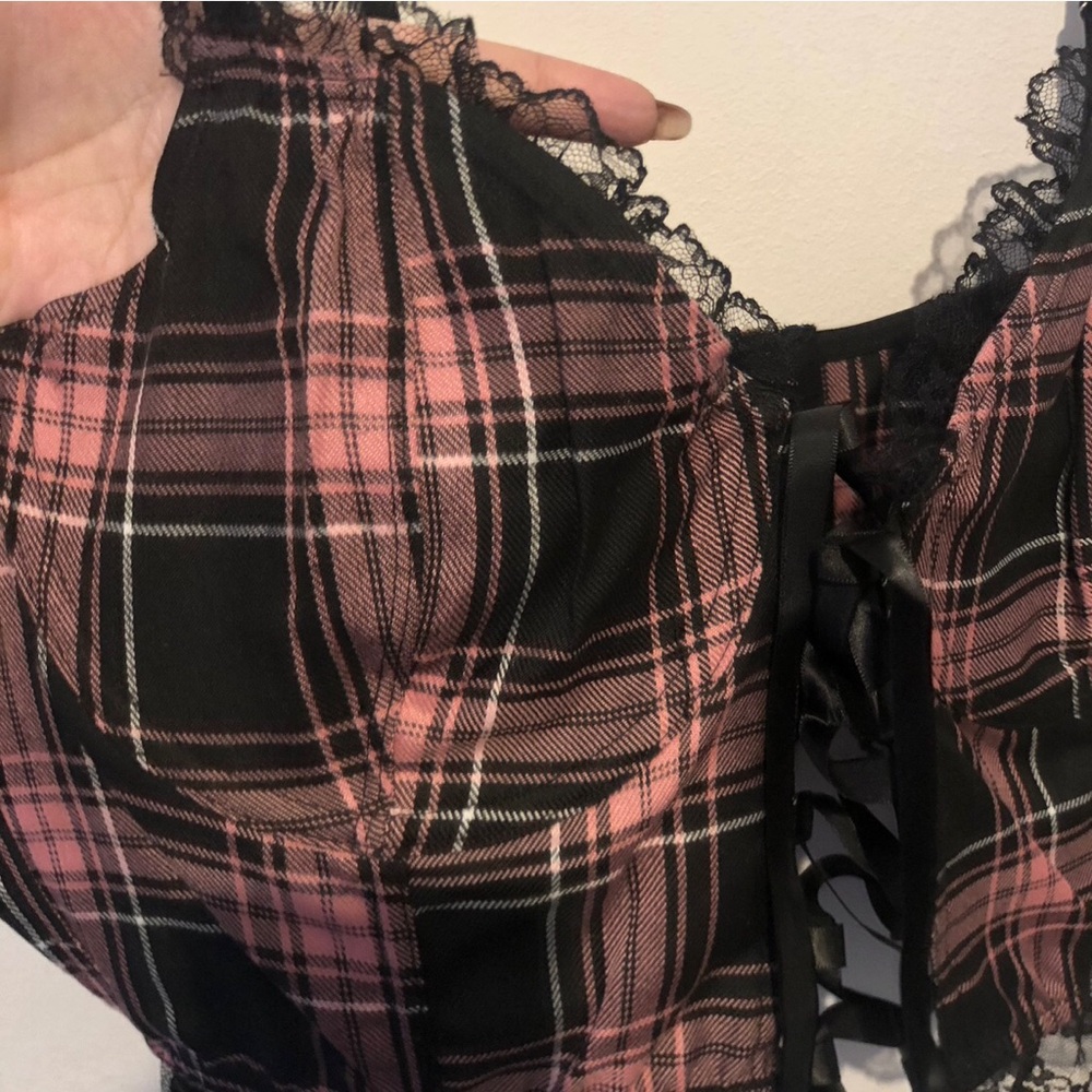 Widow dollskill pink plaid ruffle corset top sz xxl - Picture 6 of 11